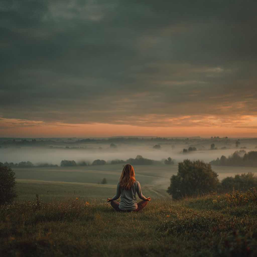 Group of diverse Polish adults of different ages practicing yoga together outdoors in beautiful natural Polish countryside setting